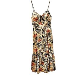 AS U WISH Midi Sun Dress Coral/Pink/Ivory Floral Spaghetti Straps Size Small